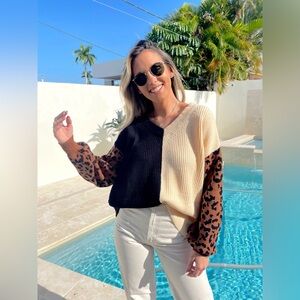 Colorblock Leopard Sweater